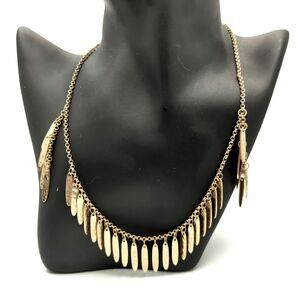 Vintage Hammered Gold-tone Metal Fringe Necklace - 20 inch chain